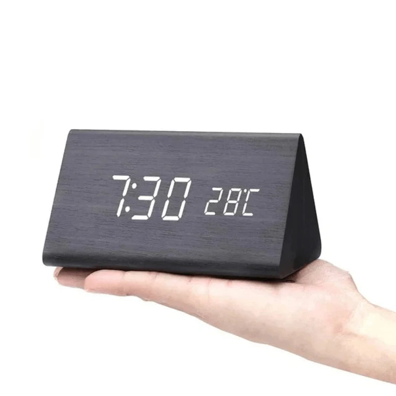 Desk Clock Wooden LED Voice-Activated Alarm Function