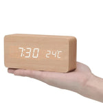 Desk Clock Wooden LED Voice-Activated Alarm Function