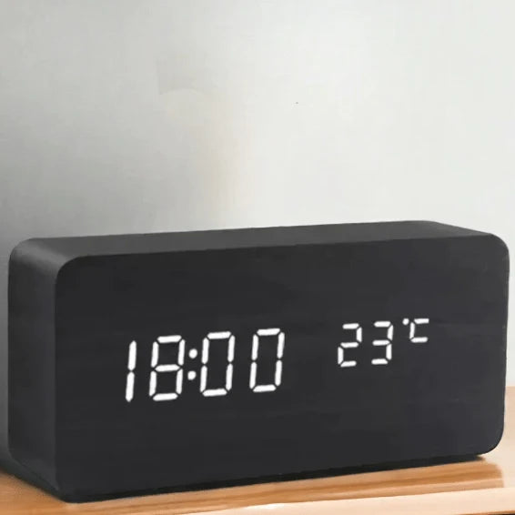 Desk Clock Wooden LED Voice-Activated Alarm Function