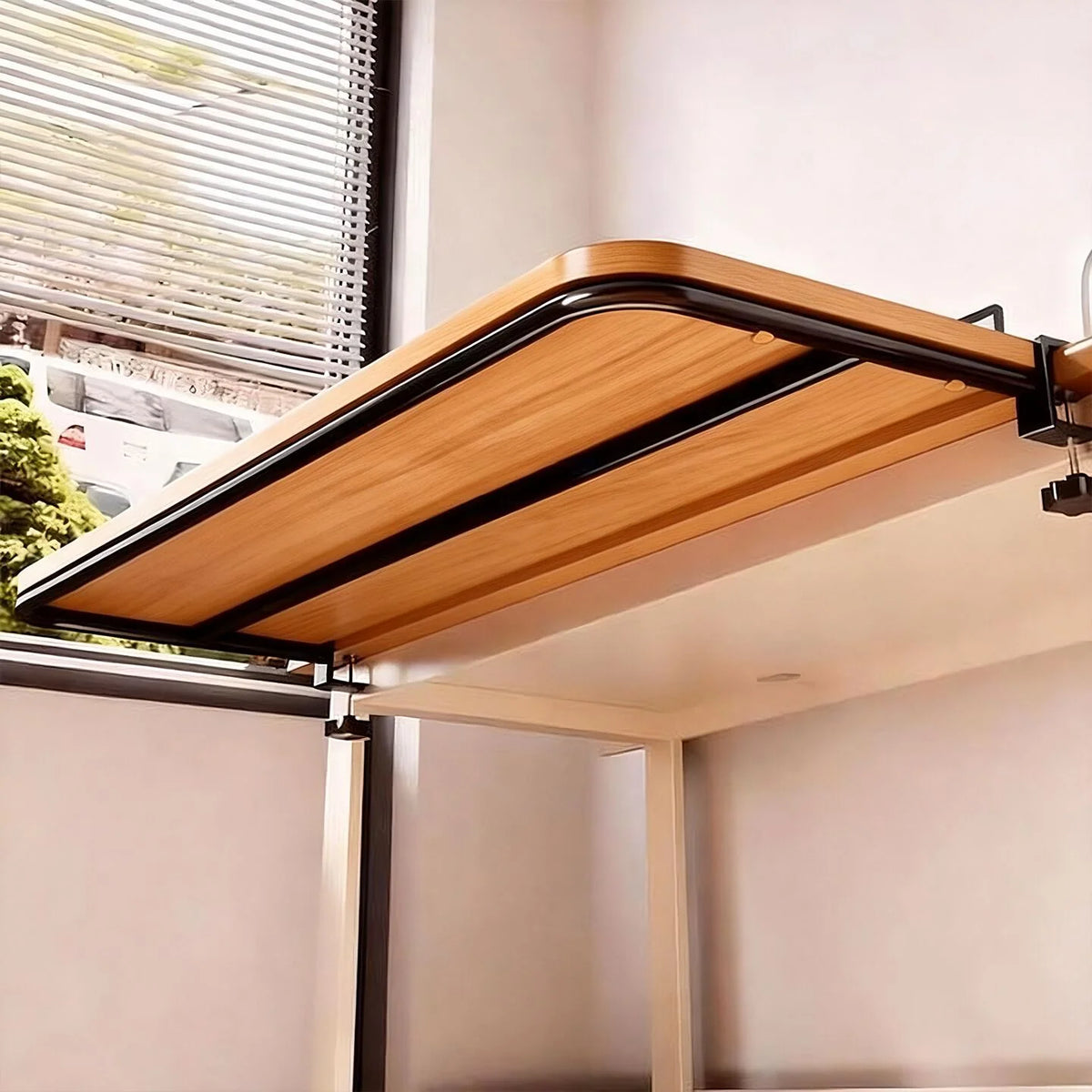 Desk Extension Shelf Bamboo Clamp-On Space-Saving
