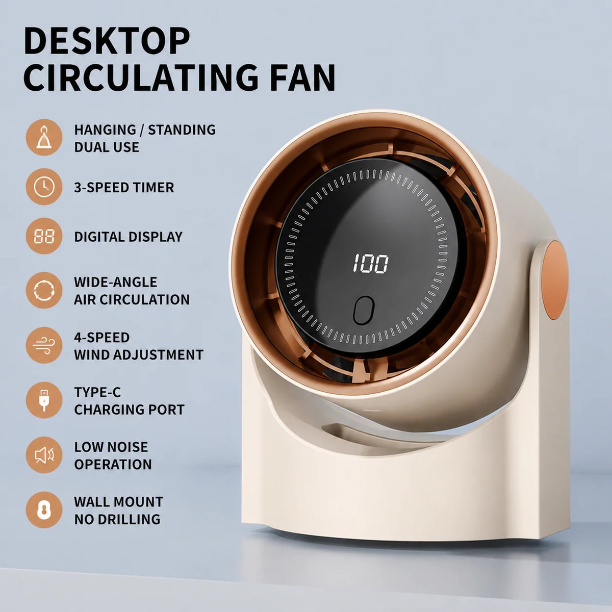Desk Fan USB-Powered Adjustable Airflow Oscillation
