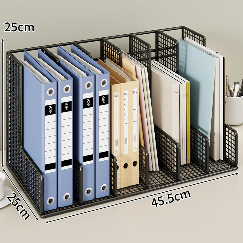 Desk File Organizer Powder-Coated Metal Mesh Adjustable Dividers
