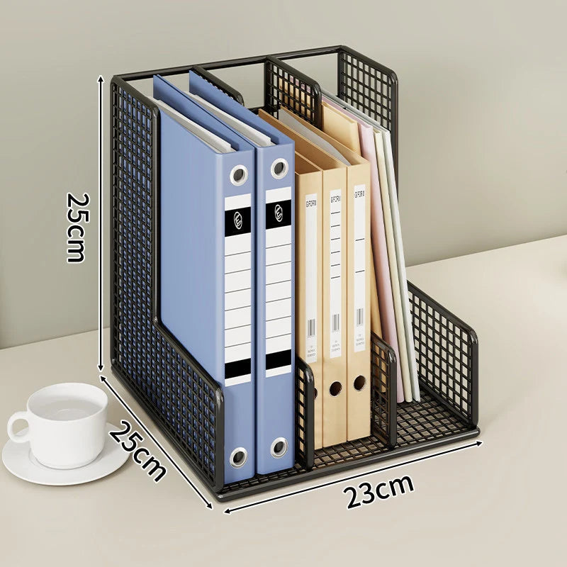 Desk File Organizer Powder-Coated Metal Mesh Adjustable Dividers