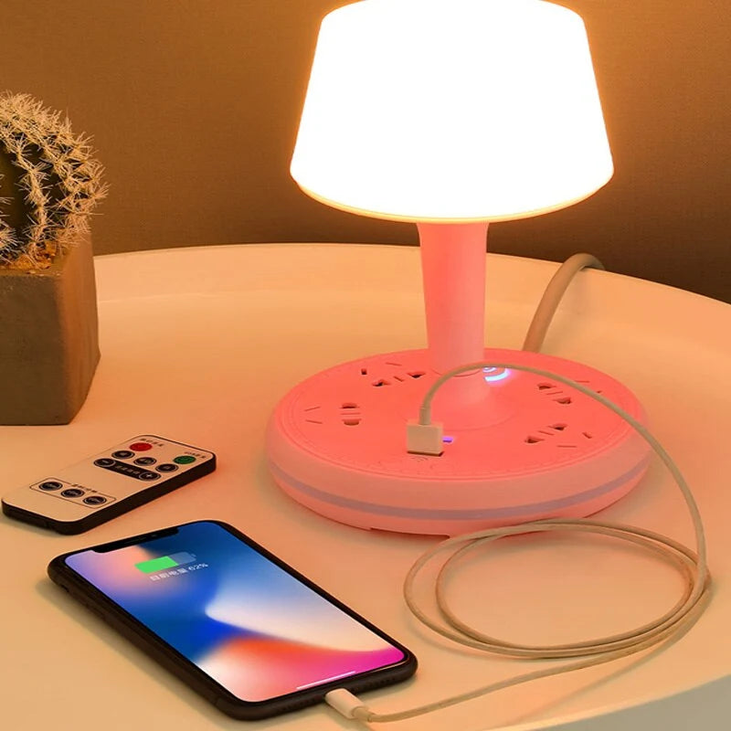 Desk Lamp Built-In Power Strip & Phone Holder