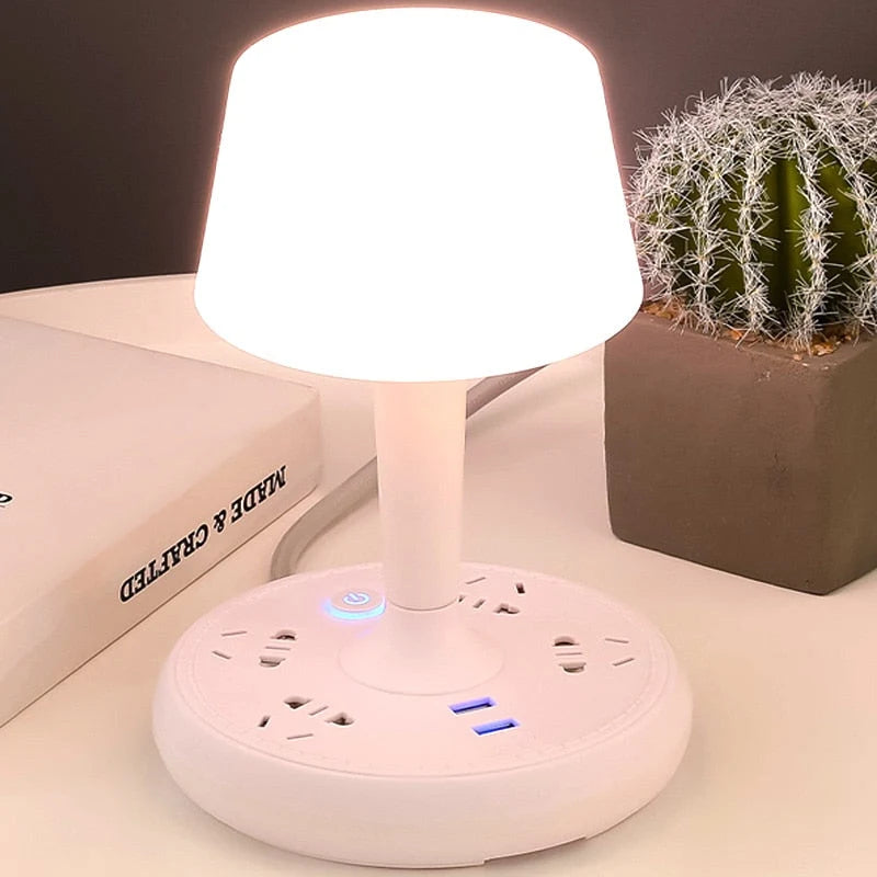 Desk Lamp Built-In Power Strip & Phone Holder