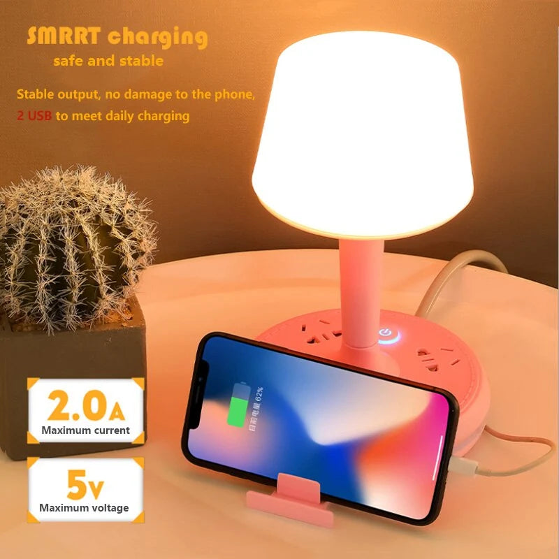 Desk Lamp Built-In Power Strip & Phone Holder