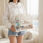 Desk Organizer Metal Mesh Three Angled Compartments Two Shelves non-slip Base