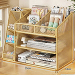 Desk Organizer Metal Mesh Three Angled Compartments Two Shelves non-slip Base