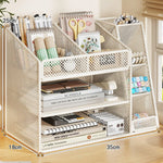 Desk Organizer Metal Mesh Three Angled Compartments Two Shelves non-slip Base