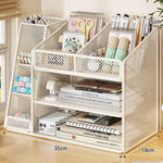 Desk Organizer Metal Mesh Three Angled Compartments Two Shelves non-slip Base