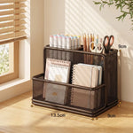 Desk Organizer Metal Mesh Three Angled Compartments Two Shelves non-slip Base