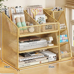 Desk Organizer Metal Mesh Three Angled Compartments Two Shelves non-slip Base