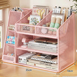 Desk Organizer Metal Mesh Three Angled Compartments Two Shelves non-slip Base