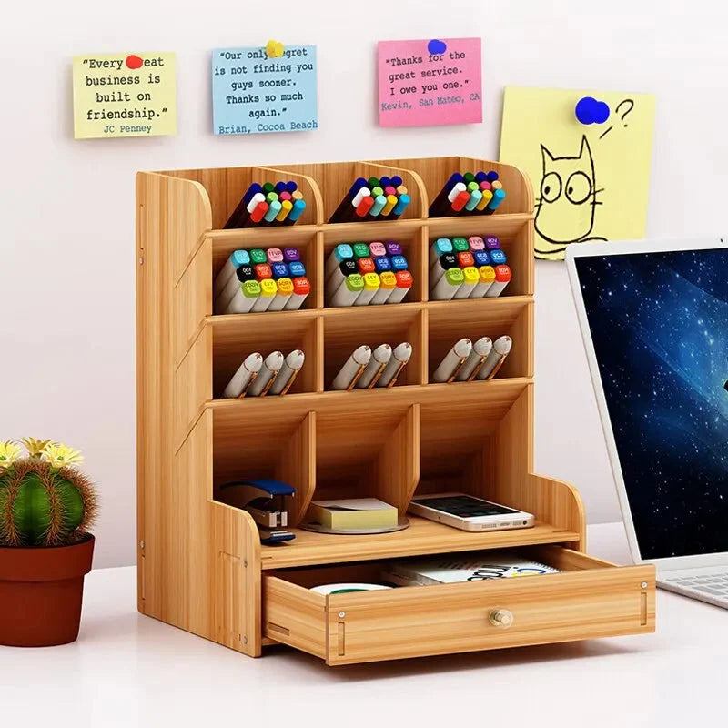 Desk Organizer Wooden Segmented 45-Degree Angled Insert