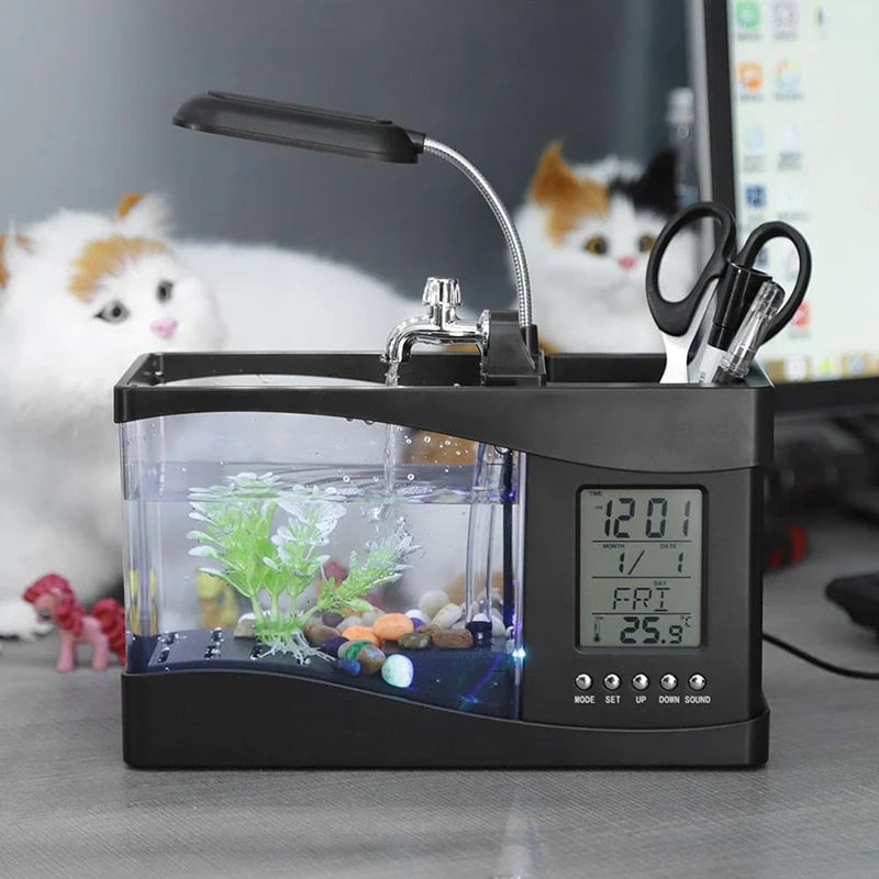 Desktop Aquarium LCD Clock & Colorful LED Lighting