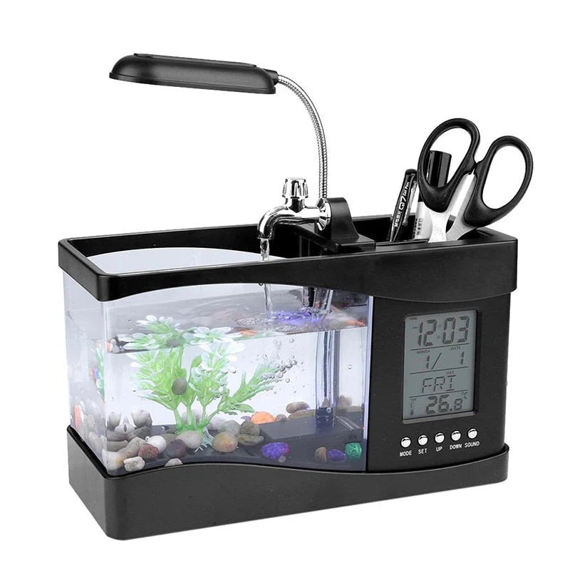 Desktop Aquarium LCD Clock & Colorful LED Lighting