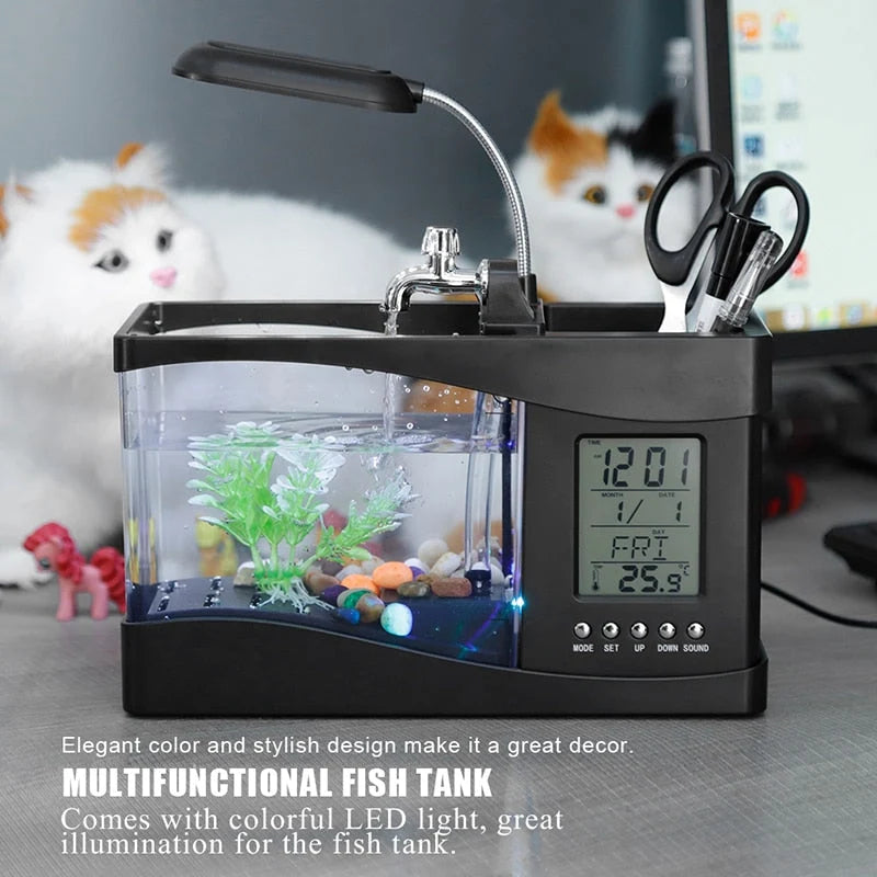 Desktop Aquarium LCD Clock & Colorful LED Lighting