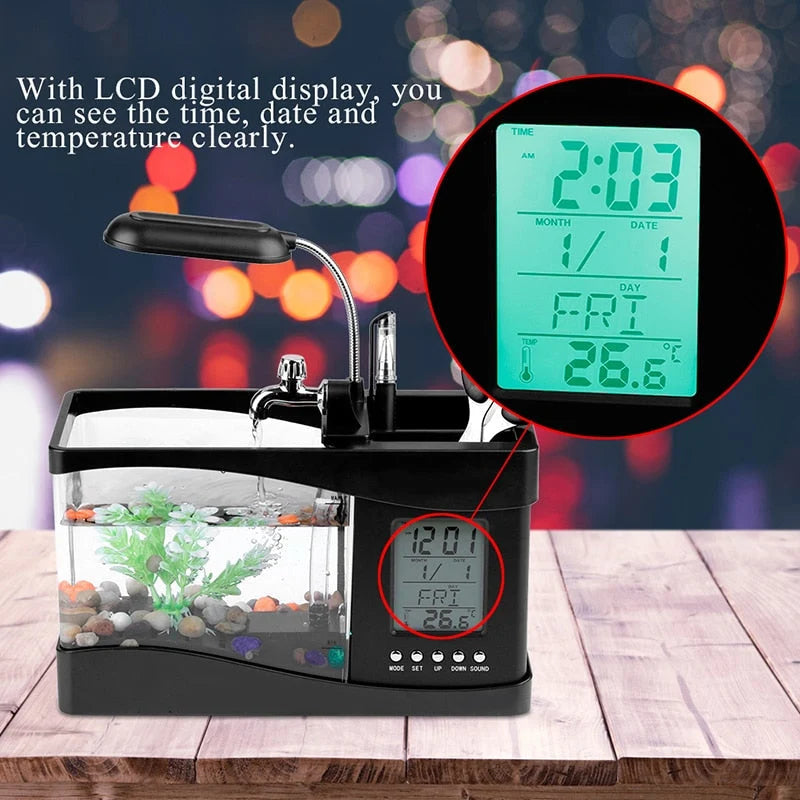 Desktop Aquarium LCD Clock & Colorful LED Lighting