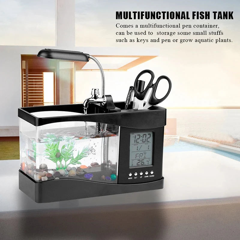 Desktop Aquarium LCD Clock & Colorful LED Lighting