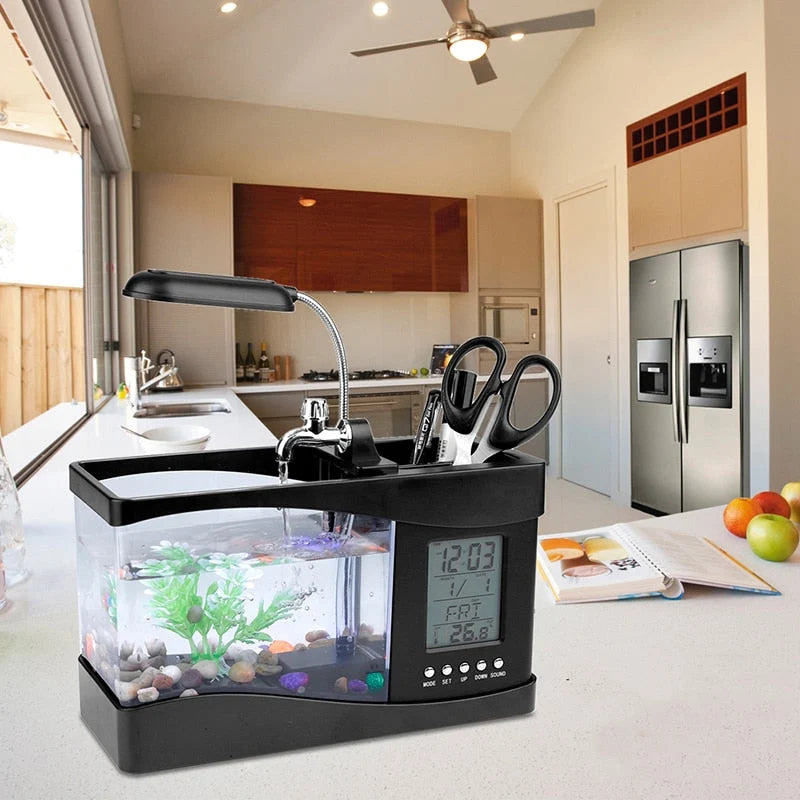 Desktop Aquarium LCD Clock & Colorful LED Lighting