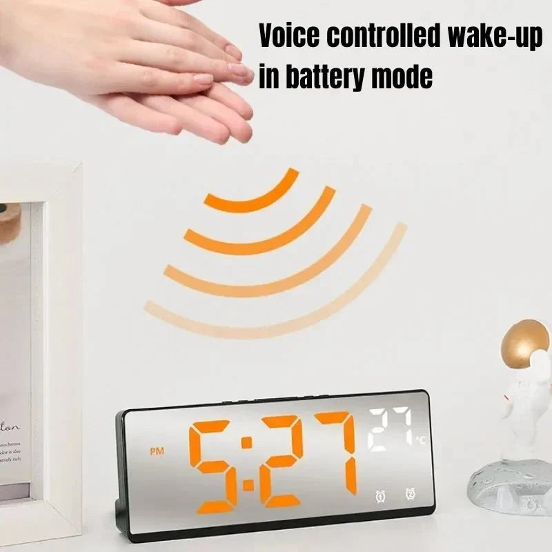 Digital Alarm Clock Clap-Activated Dual Alarms LED Mirror Display
