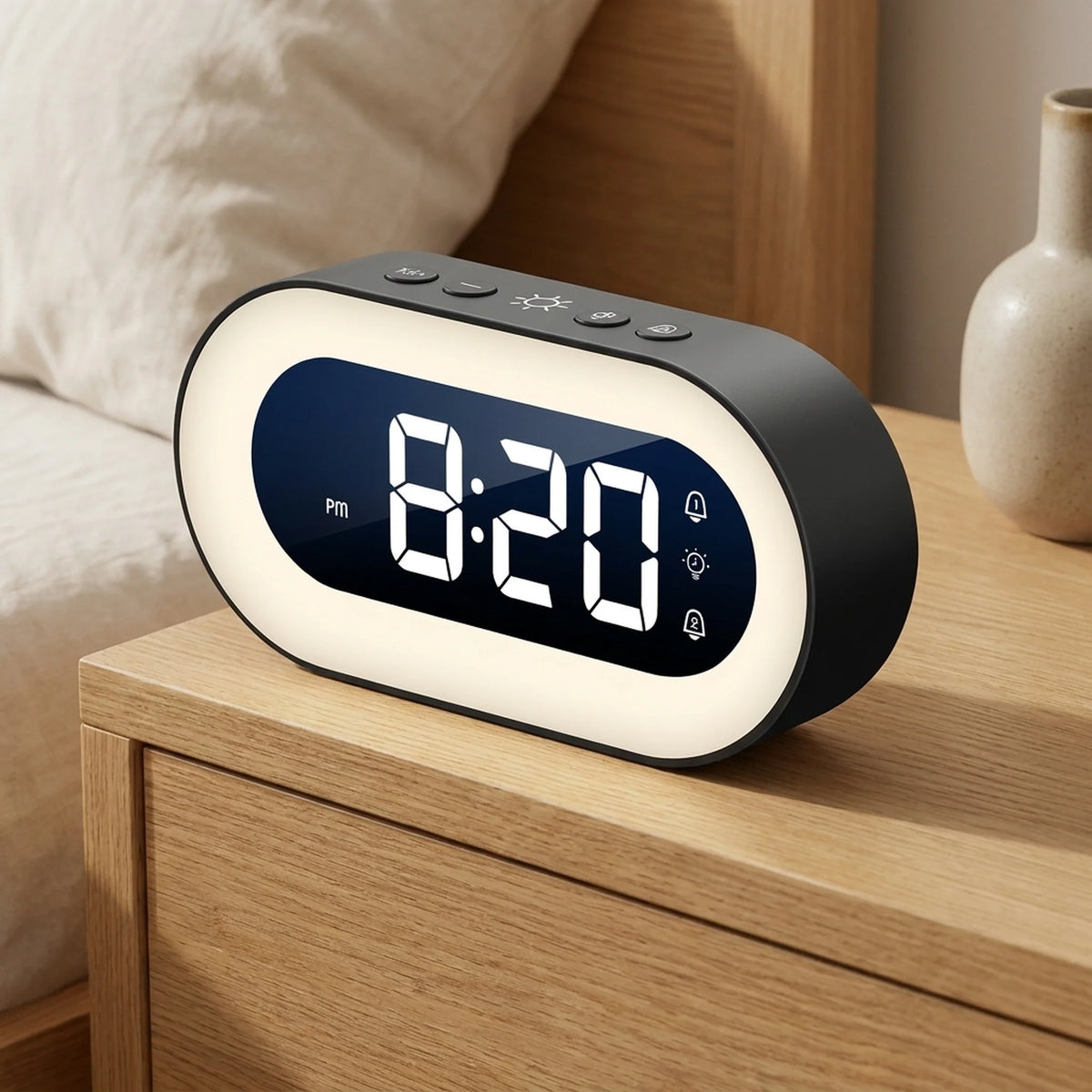 Digital Alarm Clock Dimmable Night Light Rechargeable 15-Day Battery Life