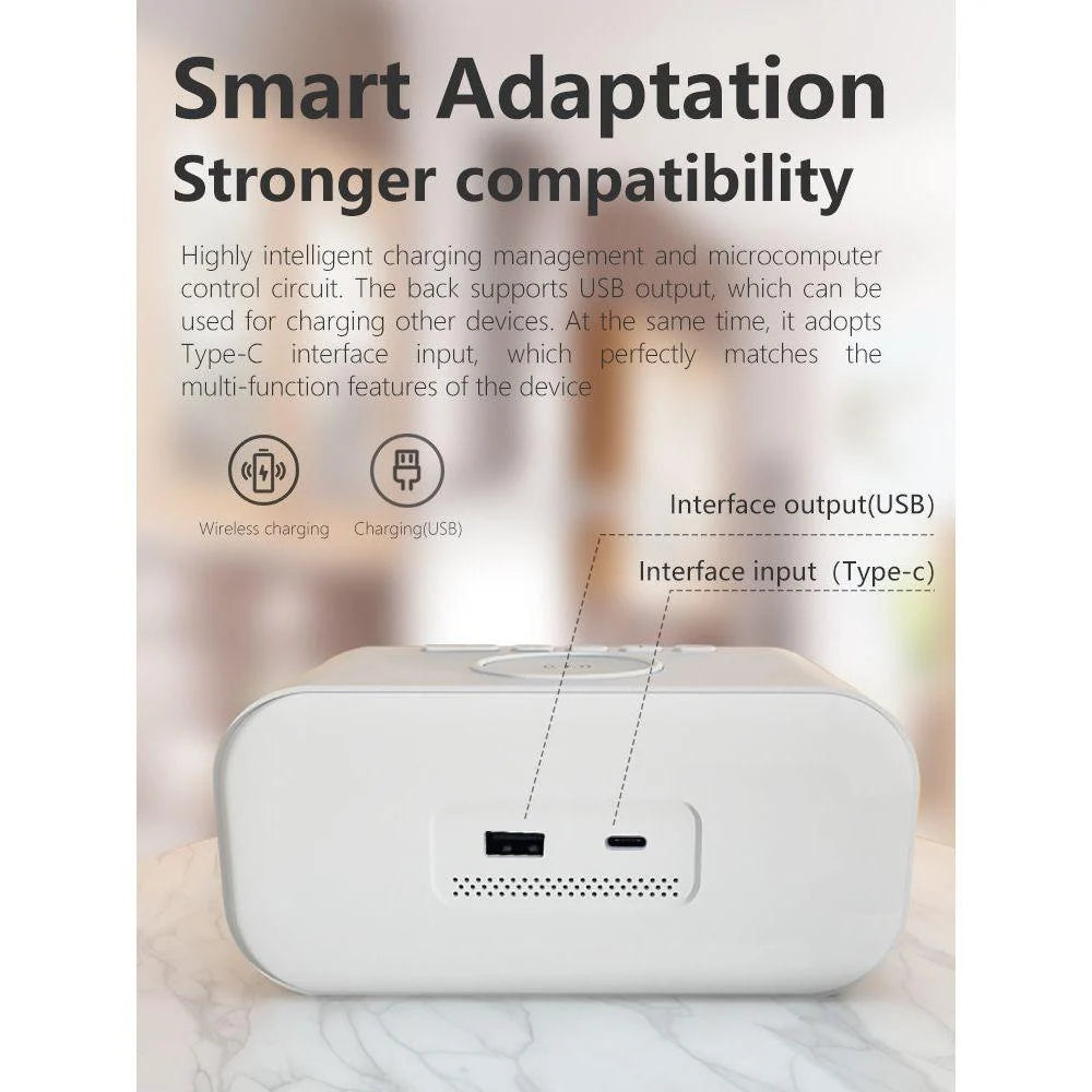 Digital Alarm Clock Qi Wireless Charging Dimmable LED Display