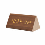 Digital Alarm Clock Wood-Look Voice-Activated Dimmable LED