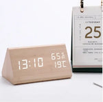 Digital Alarm Clock Wood-Look Voice-Activated Dimmable LED