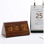 Digital Alarm Clock Wood-Look Voice-Activated Dimmable LED