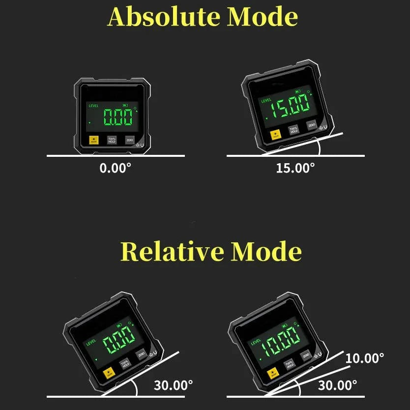 Digital Angle Finder 0.2° Accuracy Magnetic Base USB Rechargeable