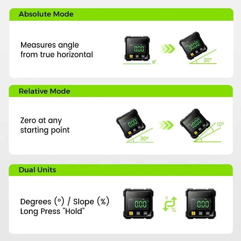 Digital Angle Finder 0.2° Accuracy Magnetic Base USB Rechargeable