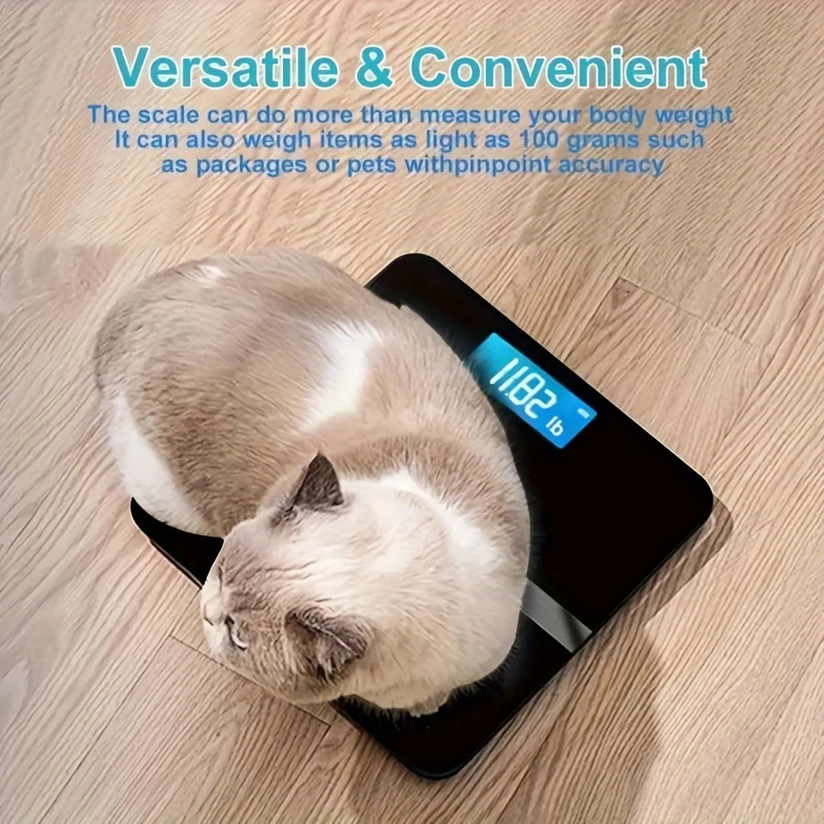 Digital Bathroom Scale USB Rechargeable Blue Backlit Tempered Glass