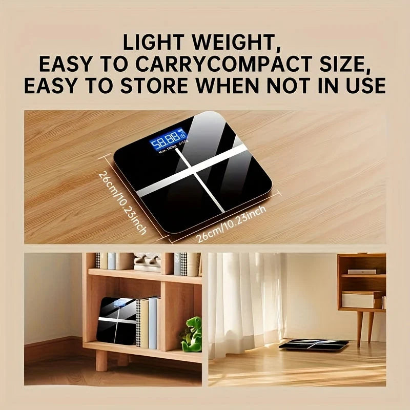 Digital Bathroom Scale USB Rechargeable Blue Backlit Tempered Glass