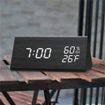 Digital Clock Wood-Look LED Time & Temperature Adjustable Brightness