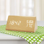 Digital Clock Wood-Look LED Time & Temperature Adjustable Brightness
