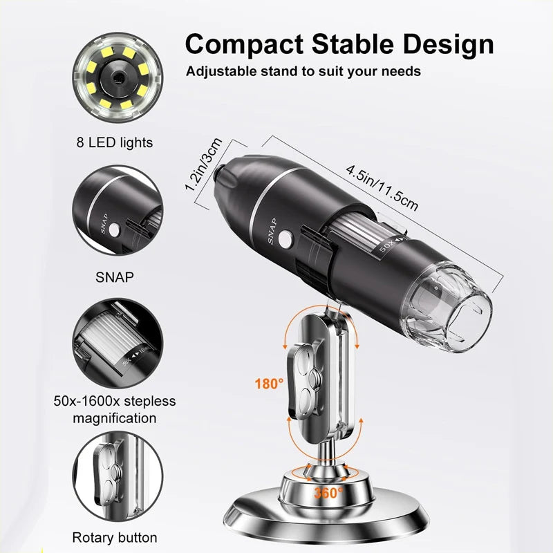 Digital Microscope 1600x USB-Powered Live Viewing