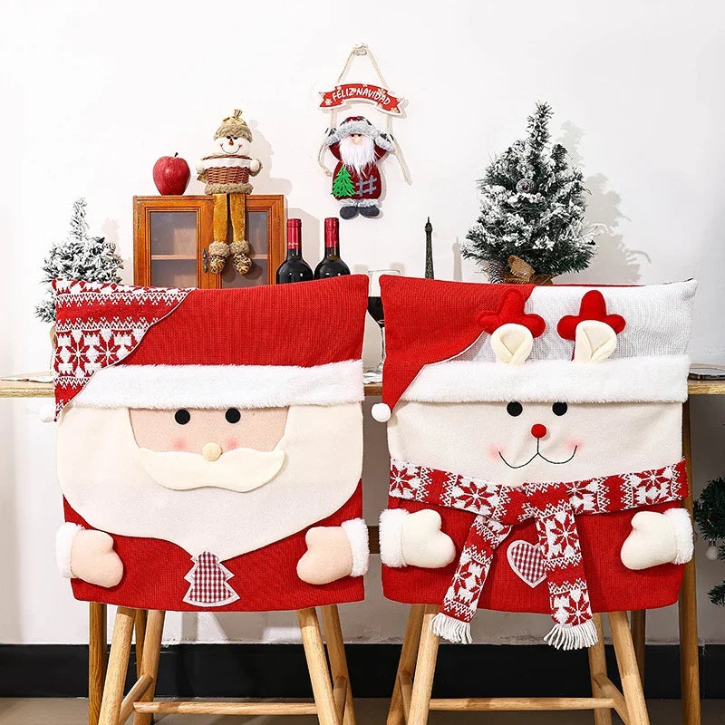 Dining Chair Cover Festive Reindeer & Snowman Machine Washable