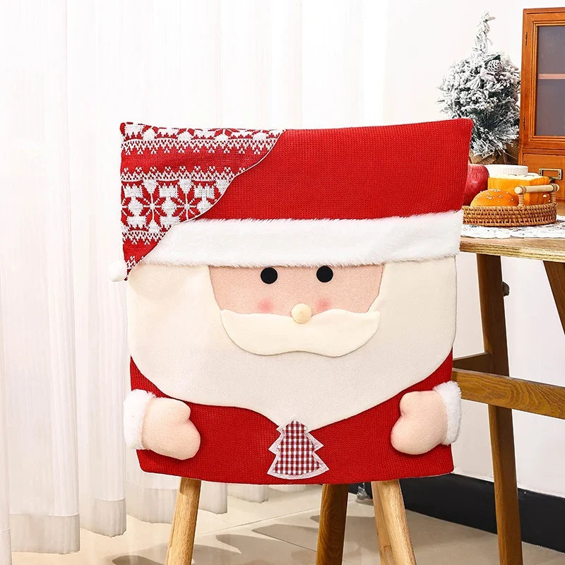 Dining Chair Cover Festive Reindeer & Snowman Machine Washable