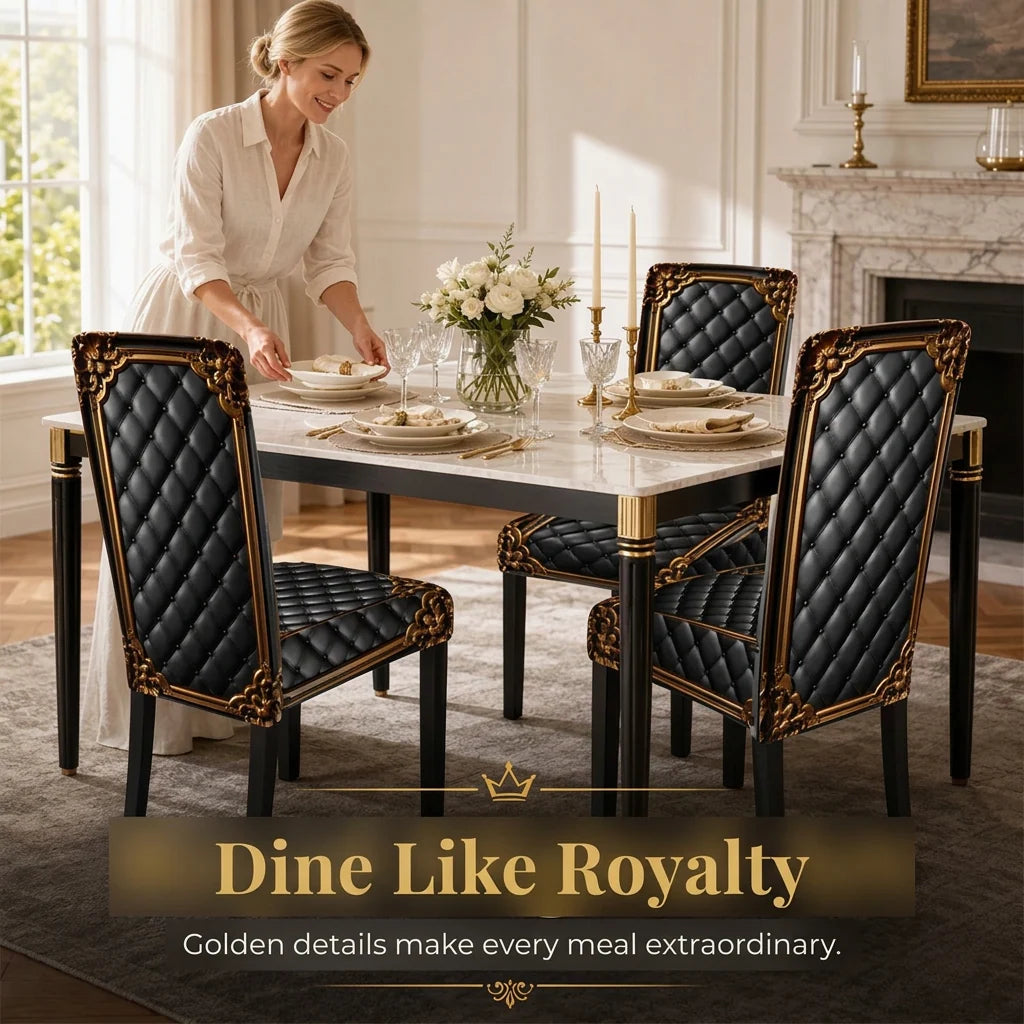 Dining Chair Covers Stretch Fit Washable Baroque Print Gold Accents