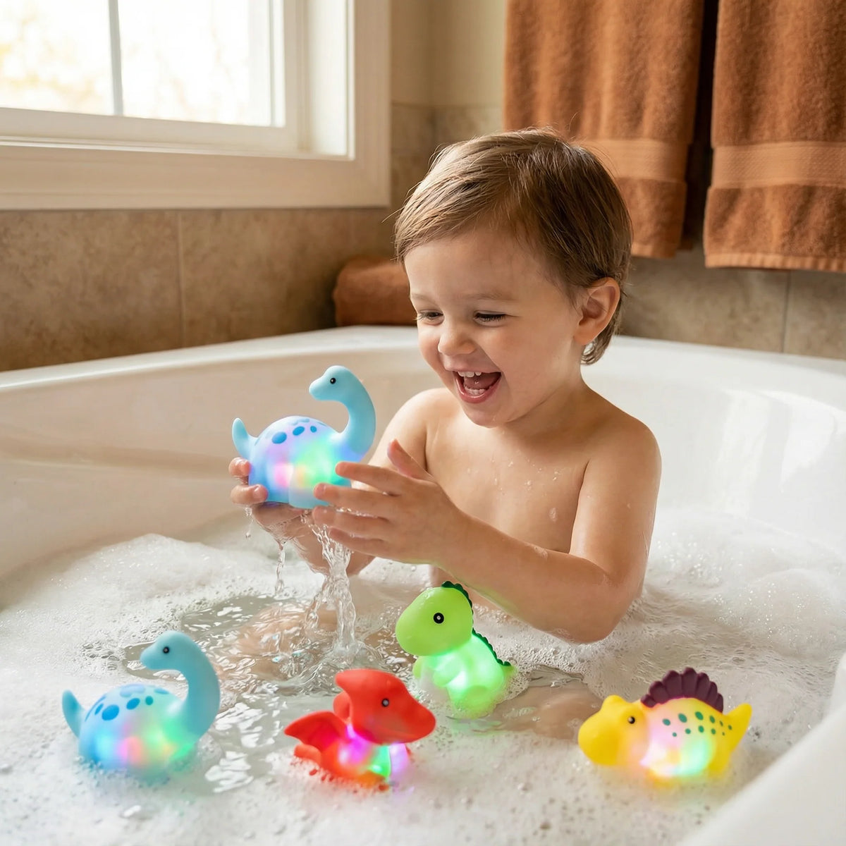 Dinosaur Bath Toy Color-Changing LED Waterproof BPA-Free