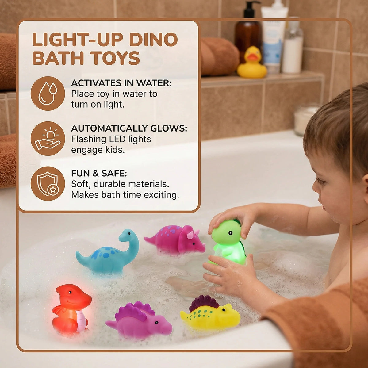 Dinosaur Bath Toy Color-Changing LED Waterproof BPA-Free