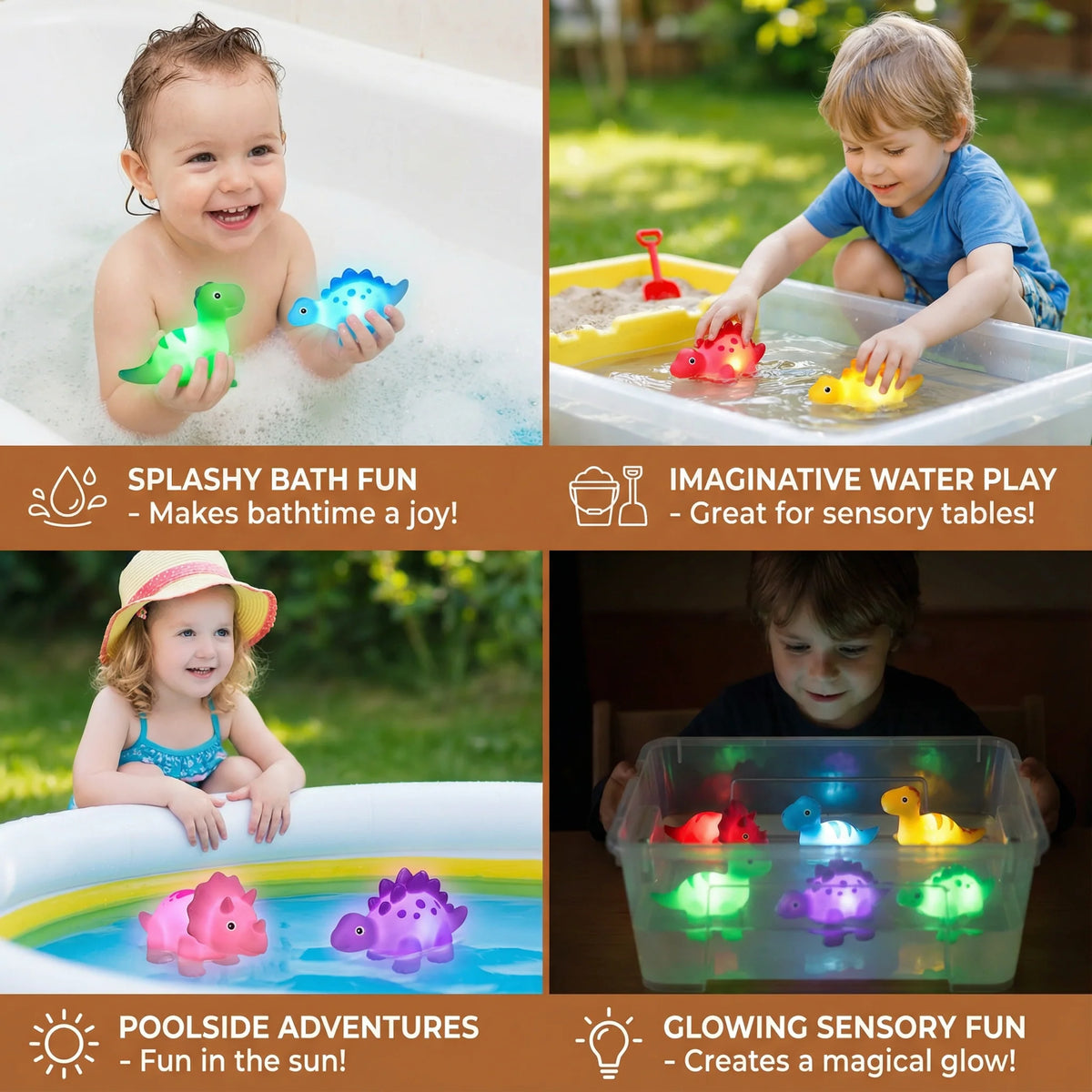 Dinosaur Bath Toy Color-Changing LED Waterproof BPA-Free