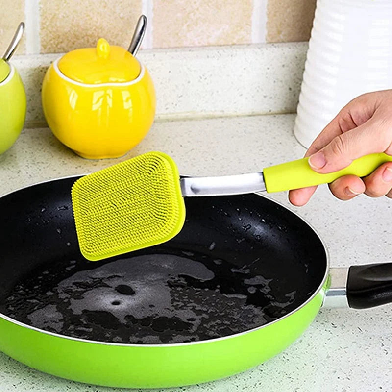 Dish Cleaning Brush Silicone Scrubber Stainless Steel Handle