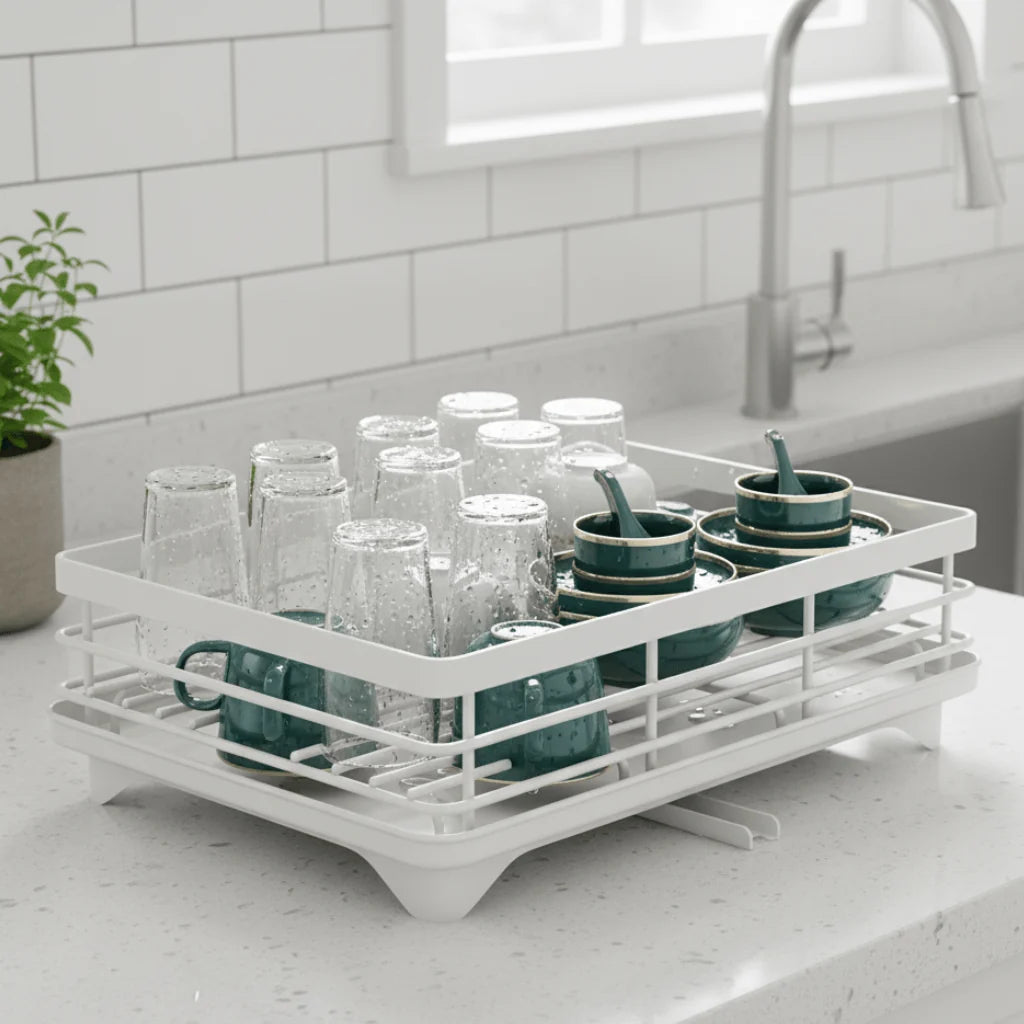 Dish Drainer Stainless Steel Space-Saving Non-Slip Feet