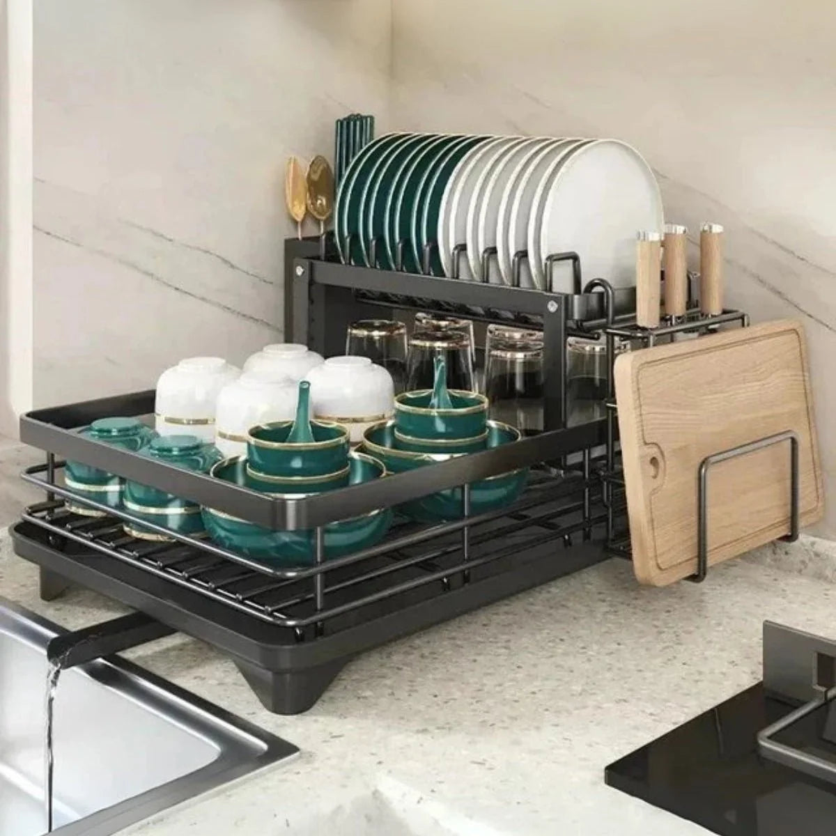 Dish Drainer Stainless Steel Space-Saving Non-Slip Feet