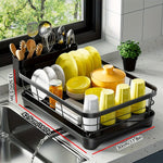 Dish Drying Rack Coated Metal Integrated Cutlery Holder Compact Design
