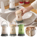 Dishwashing Brush Built-In Soap Dispenser Ergonomic Handle Hanging Storage