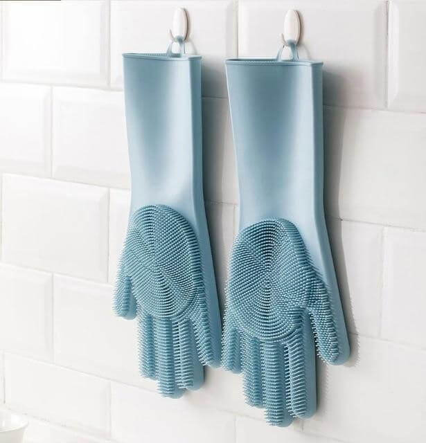 Dishwashing Gloves Silicone Built-In Scrubbers Non-Slip Grip