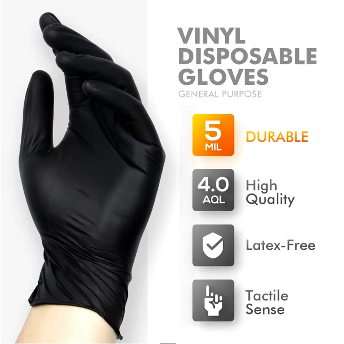 Disposable Gloves Matte Black Textured Grip Powder-Free